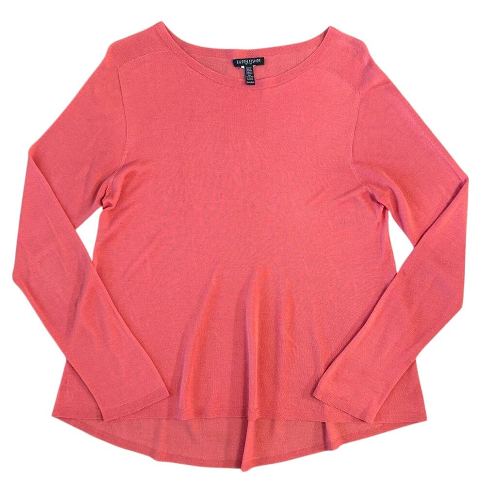 Eileen Fisher Sweater Lightweight Fine Gauge Pullover Coral Size Medium Petite